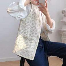 名媛小香风马甲女春秋韩版外穿马夹撞色粗花呢编织格纹无袖小外套