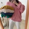 秋装韩版chic宽松重工马卡龙色长袖毛衣女圆领套头针织衫上衣外套