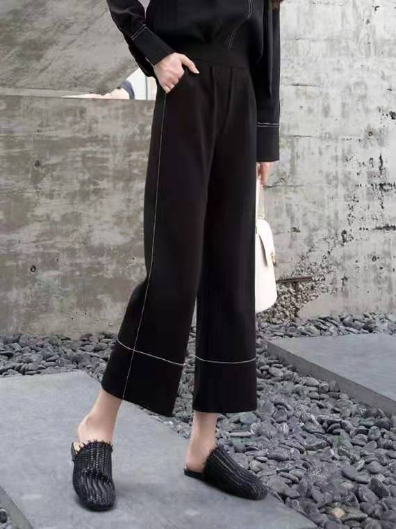 黑色阔腿裤女春秋2019新款高腰显瘦冬季宽松百搭直筒九分休闲垂感